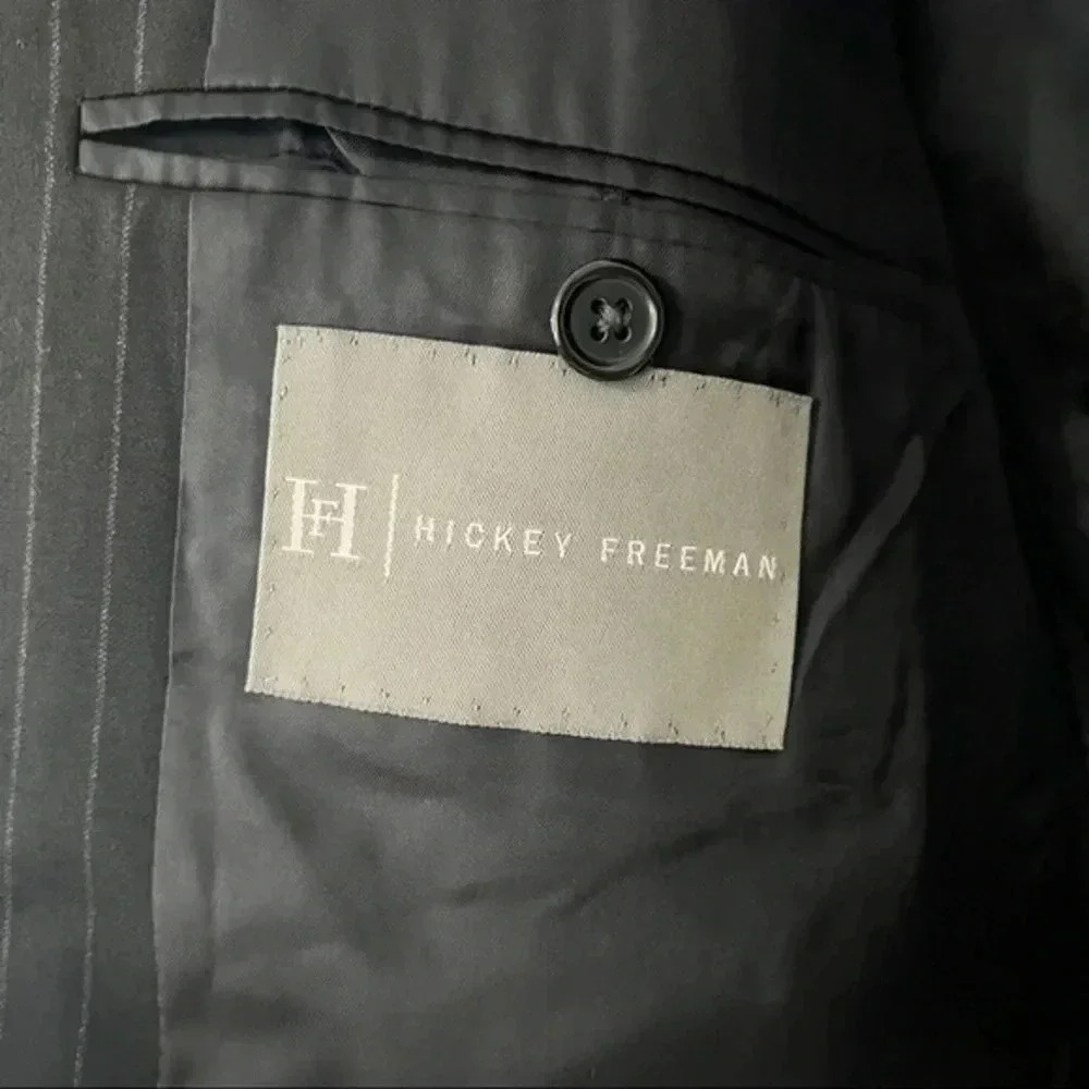 Hickey Freeman 100% Wool Men’s Pinstripes Sport Coat in Black Size 46R - Picture 7 of 10